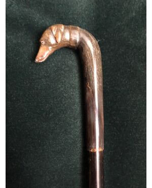 batone with horn knob depicting a dog&#39;s head.     
