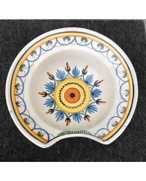 Majolica shaving plate with geometric decorations. France     