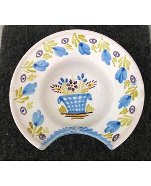 Majolica shaving plate with flower basket decoration. France     