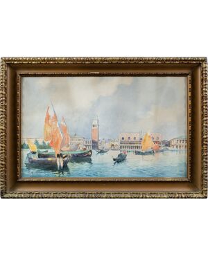 Gino Scalatelli (Venezia 1870 - Venezia 1920) - Venezia, veduta del bacino di S. Marco.