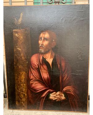 Dipinto olio su tela , cm 80 x 65 raffigurante San Pietro . 