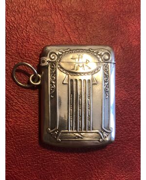 Silver matchbox with art nouveau geometric decorations.Italy.     