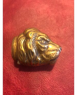 Brass matchbox in the shape of a lion&#39;s head.     