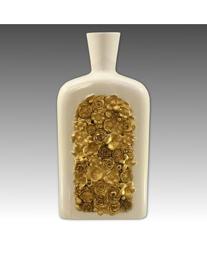 Giò Ponti flowery bottle white porcelain gold manufactory of Doccia     