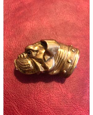 Brass matchbox in the shape of a dog&#39;s head.     
