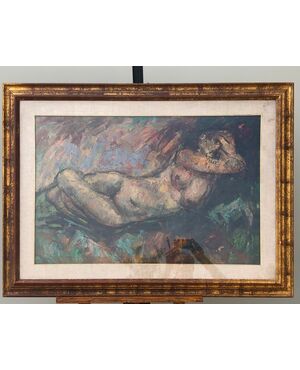 Oil painting on canvas depicting a female nude.Signed.     