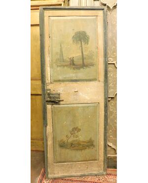 ptl375 door with painted landscapes on both sides, meas. h 195 x 76 cm     