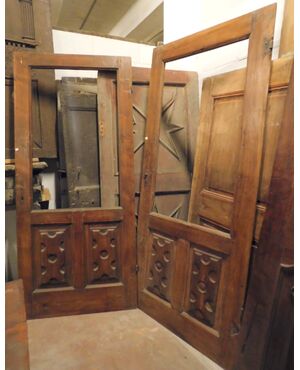 pts703 - 2 antique glass doors, in poplar, cm l 197 xh 217 / l 195 xh 215     