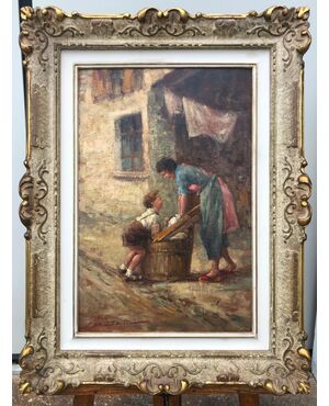 Oil painting on canvas &#39;children&#39;s game&#39;. Signed: Giovanni Bonfatti. Milan     