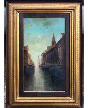 Oil painting on canvas depicting Hamburg. Title: classicism.     