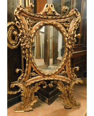 specc254 - specchiera in legno scolpito argentato/dorato, cm l 123 x h 172 