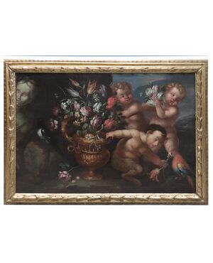 Natura Morta con Putti e fiori, Roma, fine '600