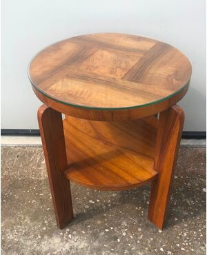 Round table art-d&#39;eco &#39;with two floors, veneered in briar.     