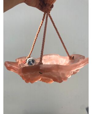 Wall lamp in pink glass paste with vine branches decoration. France.     