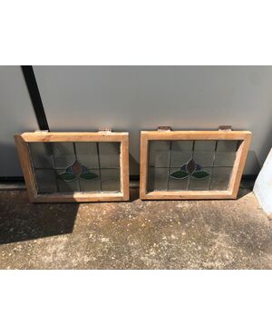 Pair of small leaded windows.     