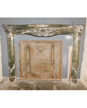 chm426 Piedmontese fireplace &#39;700, green alps, mis. cm158 xh 122, d.30cm     