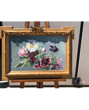 Dipinto olio su tela raffigurante dei fiori.Francia.