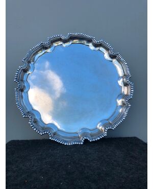 Embossed and pod silver tray. Littorio bundle punch. Italy.     
