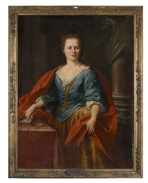 Anonimo del XVIII secolo, "Ritratto di Eleonora Cambiaghi moglie di Ferdinando Orsi con mantello rosso"