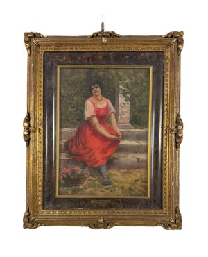 Anonimo del XIX secolo  "Ritratto di donna sotto il pergolato"