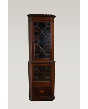 Antica angoliera doppio corpo stile vittoriano del 1800 con intarsi