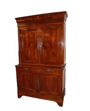 Credenza Doppio Corpo Francese in Legno di Noce del 1800 4 Ante