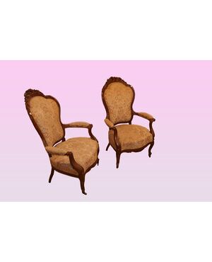 Coppia di poltrone stile Luigi Filippo in legno di noce del 1800