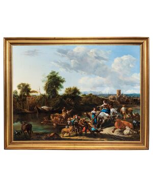 Nicolaes Berchem "Il passaggio del fiume dei pastori con gli armenti", 1655 c.a