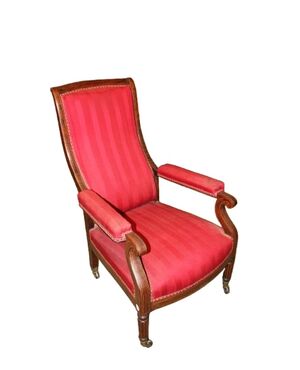 Poltrona francese stile Carlo X – Seconda metà '800, palissandro intarsiato e tessuto rosso