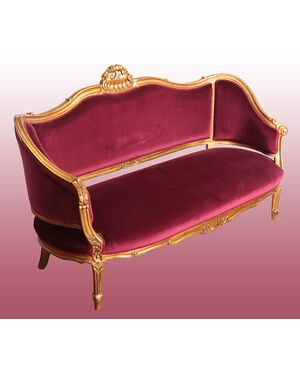 Salotto divano con due poltrone francese di inizio 1900 il legno dorato foglia oro stile Luigi XVI