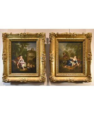 Francois Boucher (Parigi, 1703 - 1770), Gli amanti sorpresi/ La piacevole lezione