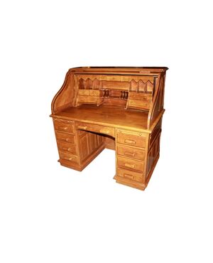 Scrivania a rullo americana in legno di noce di inizio 1900
