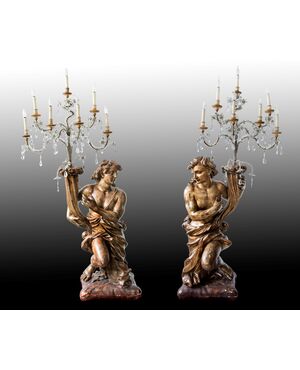 Scultore italiano del XVII secolo, coppia di candelieri