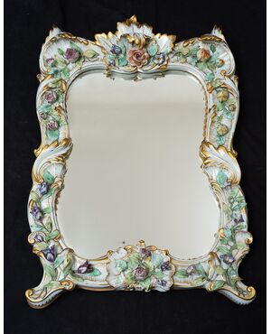 Antique Capodimonte polychrome porcelain mirror. Early 20th century.