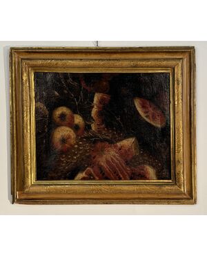 Pittore anonimo del XVIII secolo, "Natura morta con mele, anguria e uva"