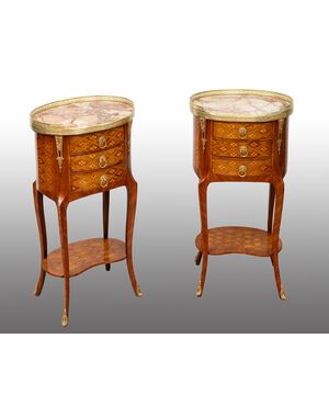 Pair of antique Napoleon III bedside tables in precious exotic woods. France 19th century.