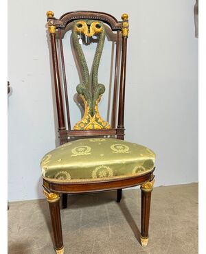 Sedia/poltrona, Primo Impero, '800 con delfini, 121x53x45 cm