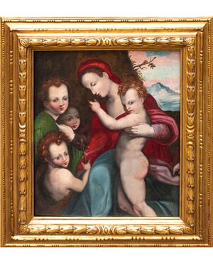 Seguace di Andrea del Sarto (Firenze, 16 luglio 1486 – Firenze, 29 settembre 1530), Madonna con Bambino, San Giovannino e due Angeli