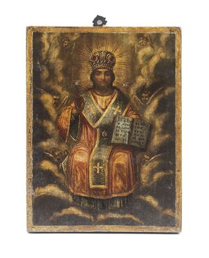 Icona in legno con Cristo Pantocratore - Russia XIX secolo