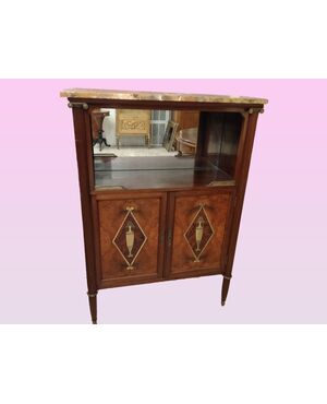 Credenzino in mogano con bronzi e marmo del 1800 stile Luigi XVI francese
