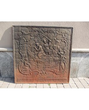 PIASTRA IN GHISA DA CAMINO DI GRANDI DIMENSIONI  EPOCA PRIMI 800 FRANCESE   cm L 95xH96