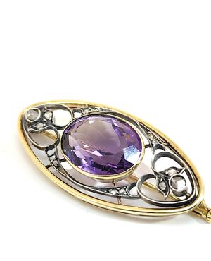 SPILLA  AMETISTA ORO E ARGENTO
