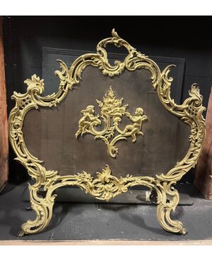 AL321 - Parascintille Rocaille in bronzo dorato, epoca '800, misure cm L 73 x H 73 x P 20