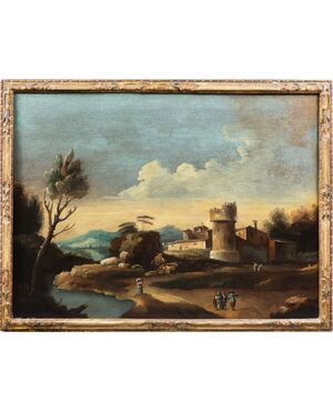 Francesco Tironi (Venezia 1745 - Venezia 1797) - Paesaggio veneto con pastori e armenti.