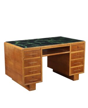 Scrivania con Piano in Vetro Verde e Nero Anni 40-50