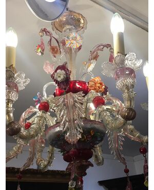 Rezzonico Murano glass chandelier 6 flames     