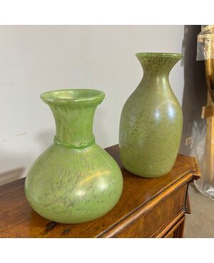 Coppia di vasi Fratelli Toso anni 60 Vetri Murano a Lustri metallici . H 29 – H 22 