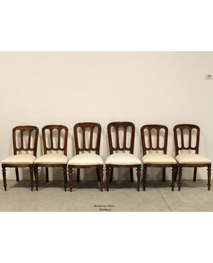 Gruppo di 6 sedie Luigi Filippo in noce - Italia epoca '800