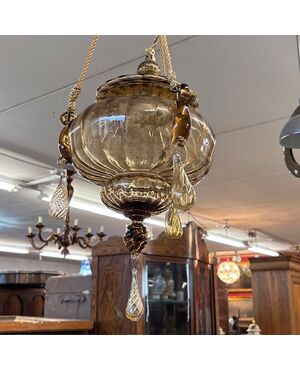 Antico lampadario vetro Murano  Vittorio Zecchin Liberty anni 30 Mis H 95 .