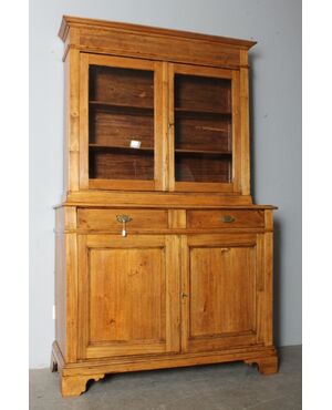 Antica credenza doppio corpo toscana pioppo massello XIX sec . restaurata naturale .Dispensa mis 125 x 50 . h 203